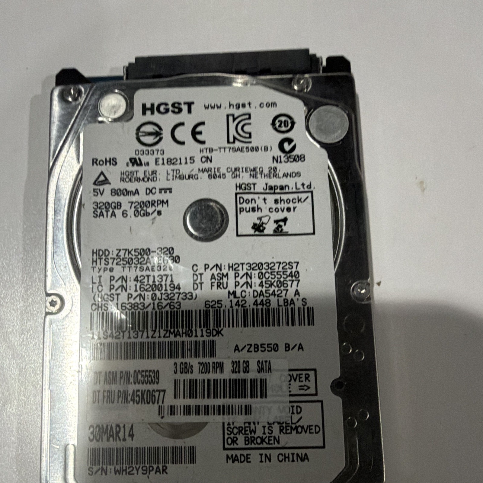 HGST Travelstar Z7K500-320 320GB 7200RPM 2.5" SATA III 32MB HDD HTS725032A7E630