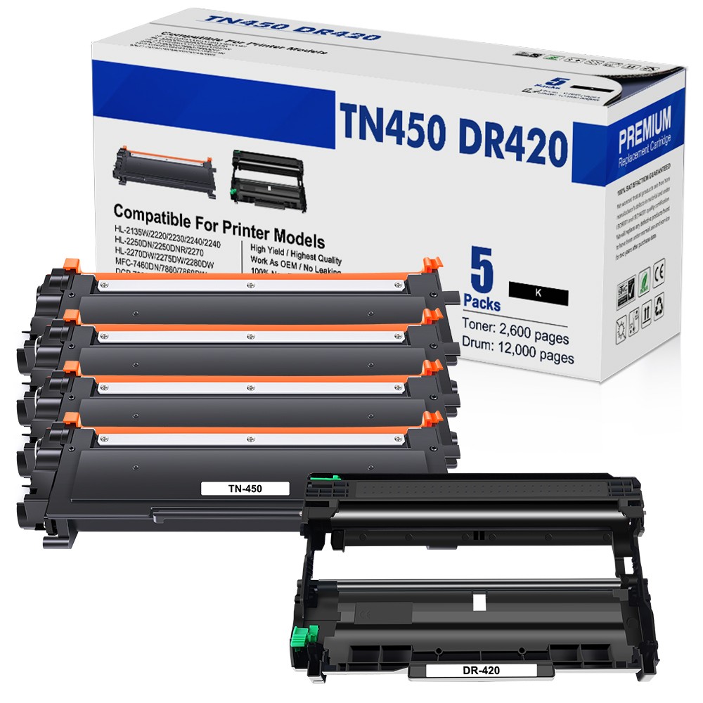 4PK TN450+1PK DR420 Toner Cartridge for Brother HL-2130 HL-2132 HL-2220 HL-2230