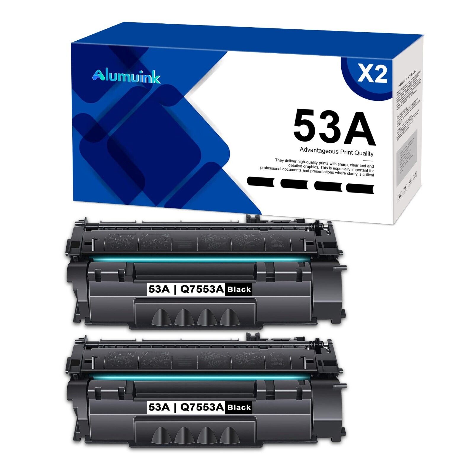 2-Pack Black 53A Q7553A Toner Replacement for HP 53A Toner 1320 1320n 3390