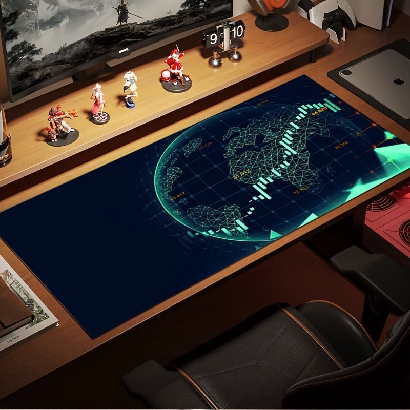 1pc of Mouse Pad (Tech-Style Earth Financial Chart) Durable Oversized Non-Slip