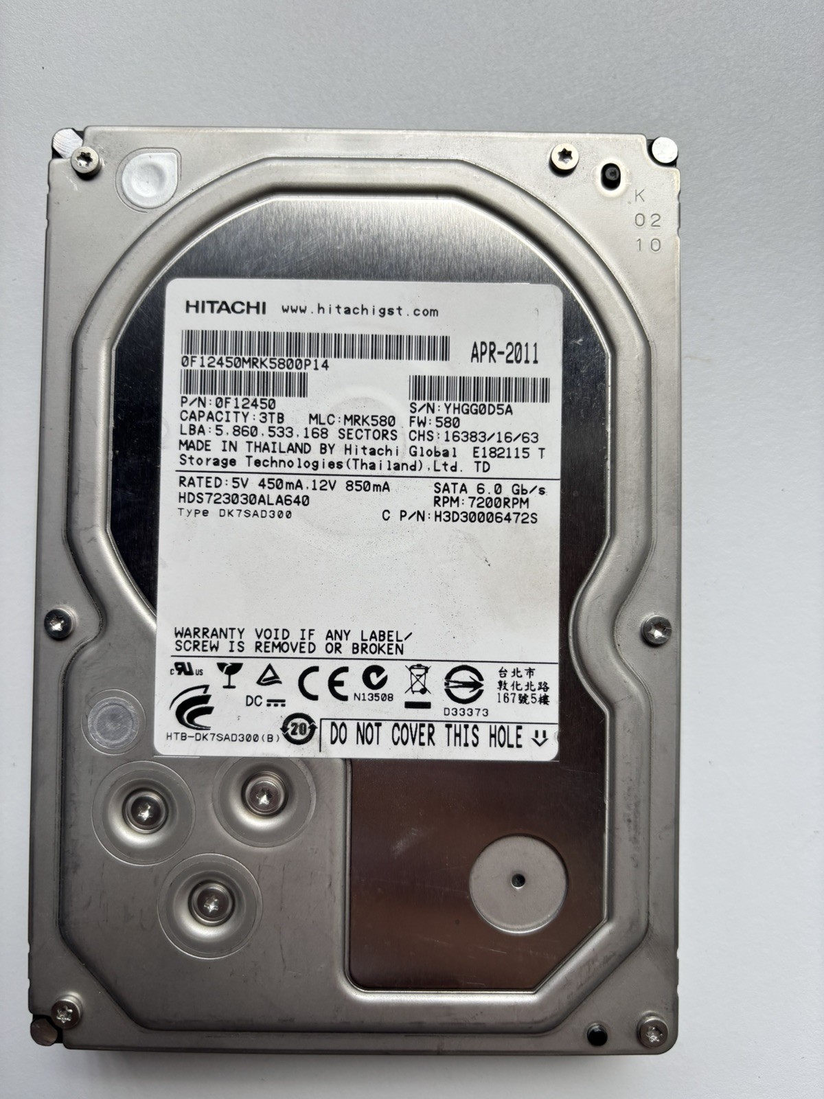 Hitachi 3TB MLC MRK580 Hard Drive Internal 3.5