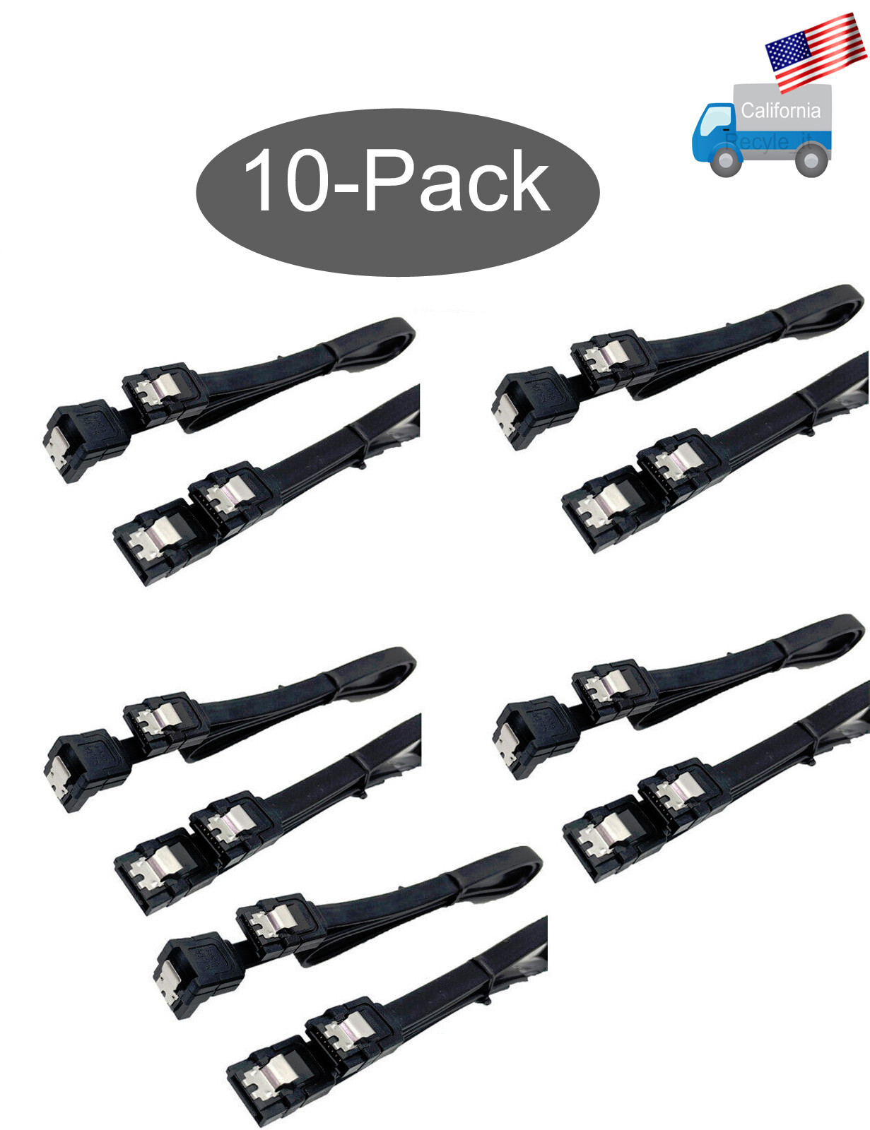 10-Pack: NEW 18" SATA 3.0 6Gb/s 5x 90-degree 5x Straight PC Data Cable Connector