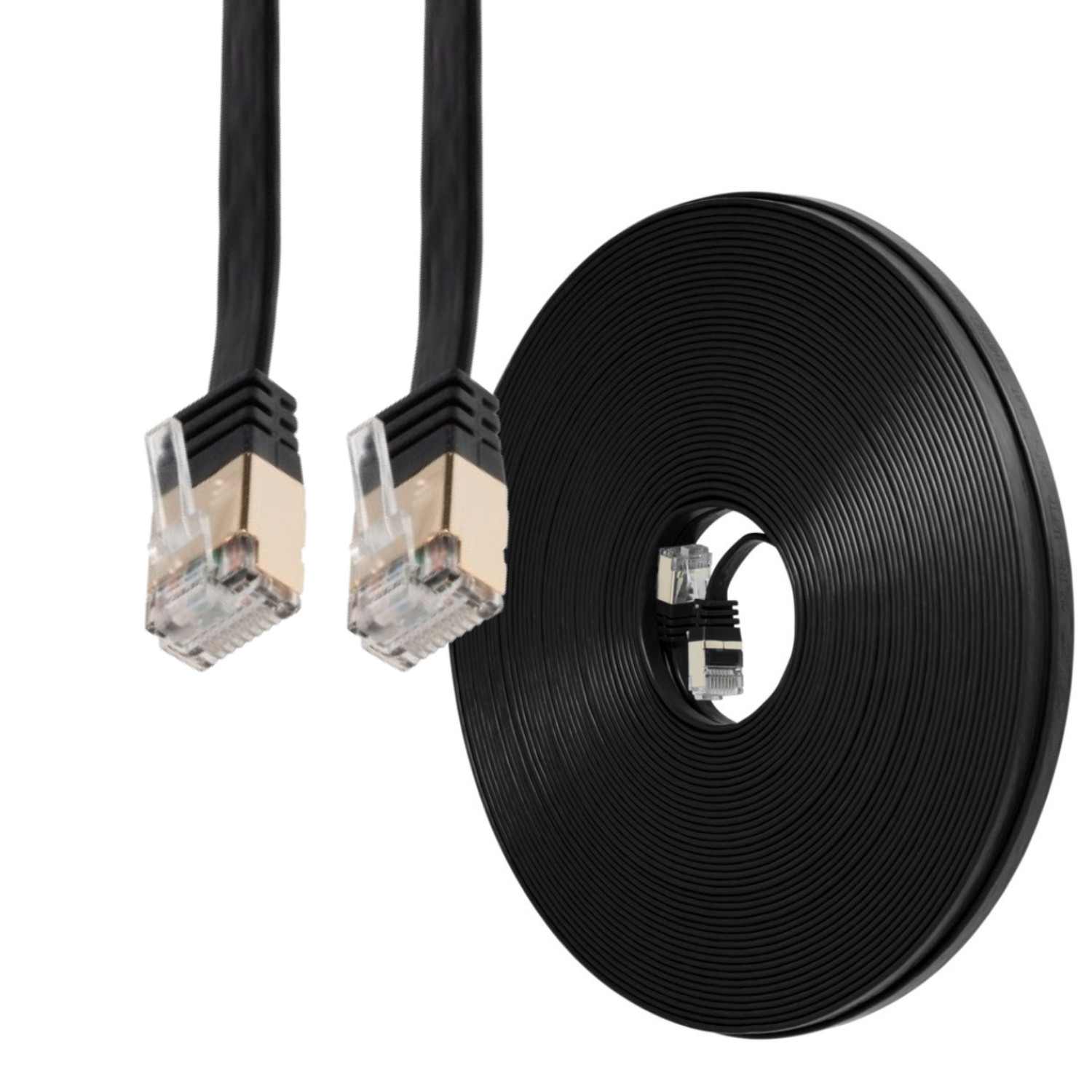 10FT CAT7 CAT 7 Flat Cable Shielded U/FTP LAN RJ45 Internet Router Patch Black