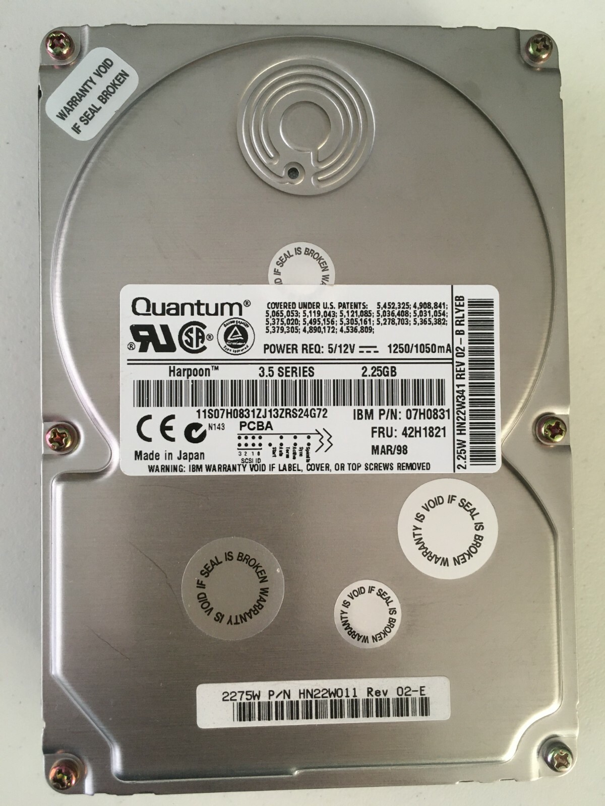 IBM 07H0831 2.25GB 68 PIN SCSI DRIVE QUANTUM  ATLAS II HARPOON XP32275W 2275W
