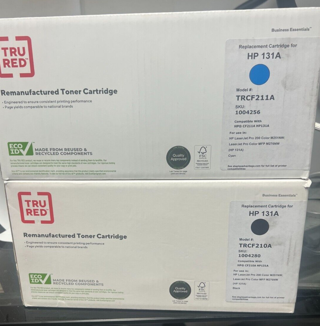 Lot of 2 Tru Red Remanufactured HP 131A Black & Cyan  Toner Compatible with 131A