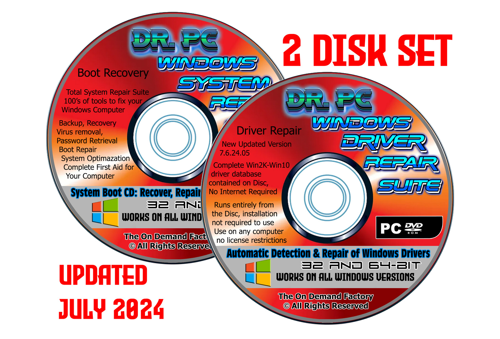 2024 Windows Computer Recovery Restore Drivers 2 Disks XP 7 8 10 Vista 32 64 bit