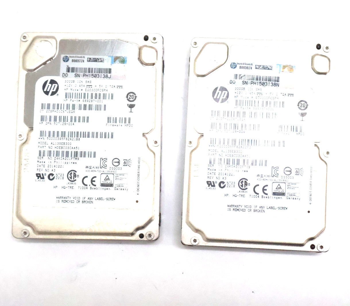 Lot of 2 HP EG0300FCSPH 300GB 10K 2.5" SAS Hard Drive HDD HDEBC03CAA51