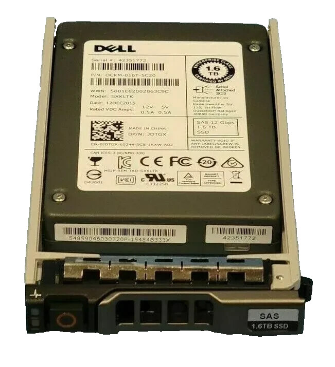 Dell 1.6TB 12Gb/s SAS 2.5" SSD JDTGX SXKLTK + 13th Series Caddy
