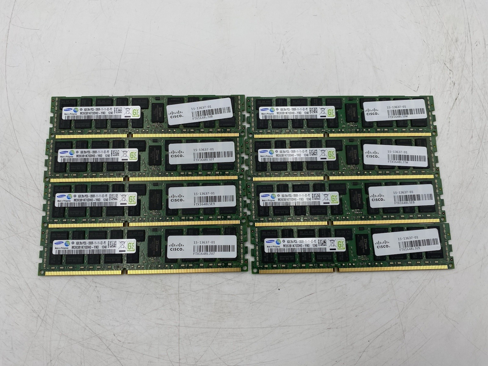 LOT OF 8 Samsung 8GB 2Rx4 PC3L-12800R-11-11-E2-P2 ECC RAM M393B1K70DH0-YK0