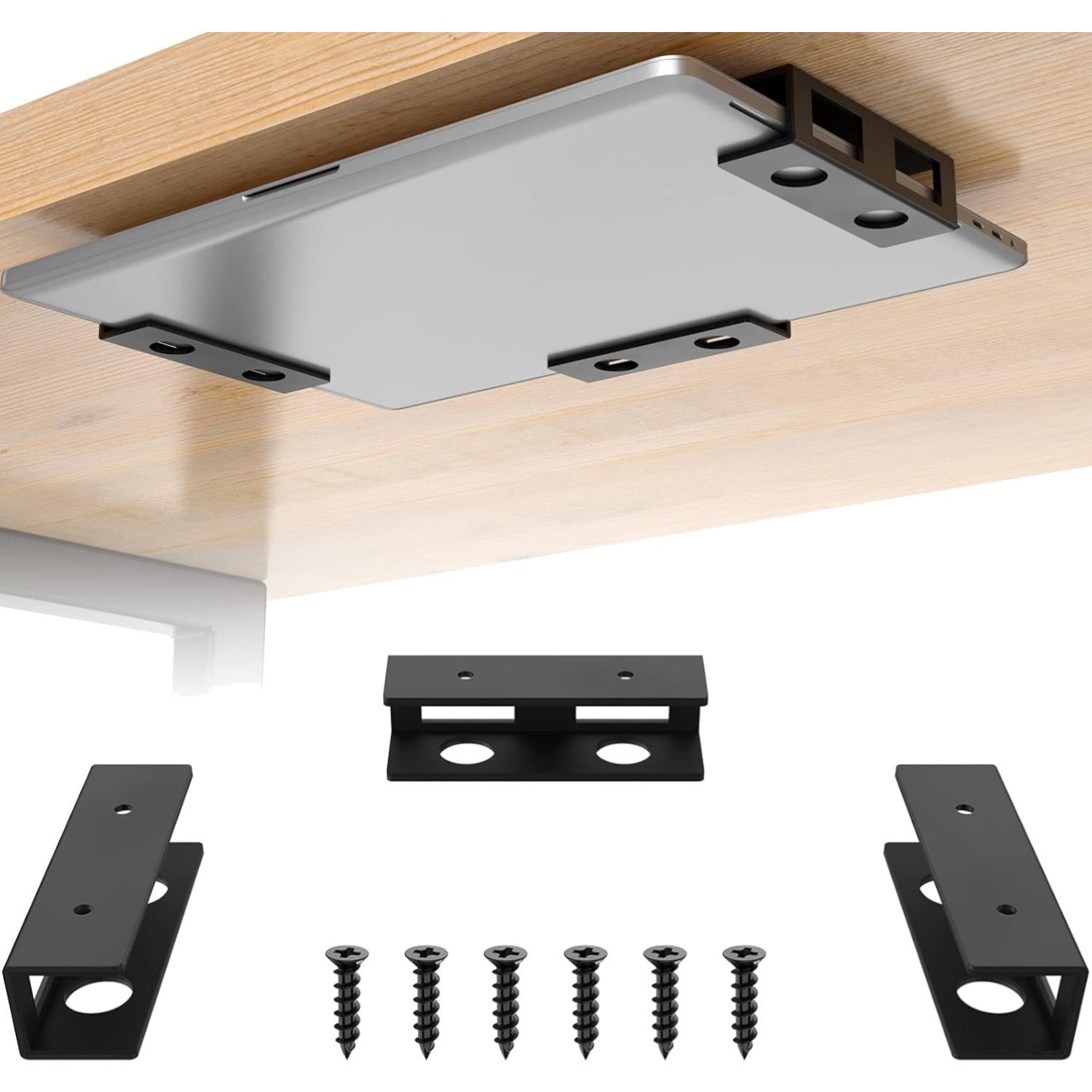 3 PCS Under Desk Laptop Mount with Anti-Scratch Felt Board - Adjustable & Durabl