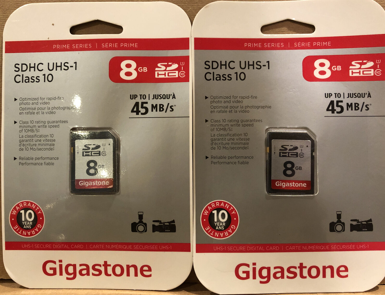2 packs - Gigastone  SDHC UHS-1 Class 10 Flash Memory Card, 8 GB Sealed