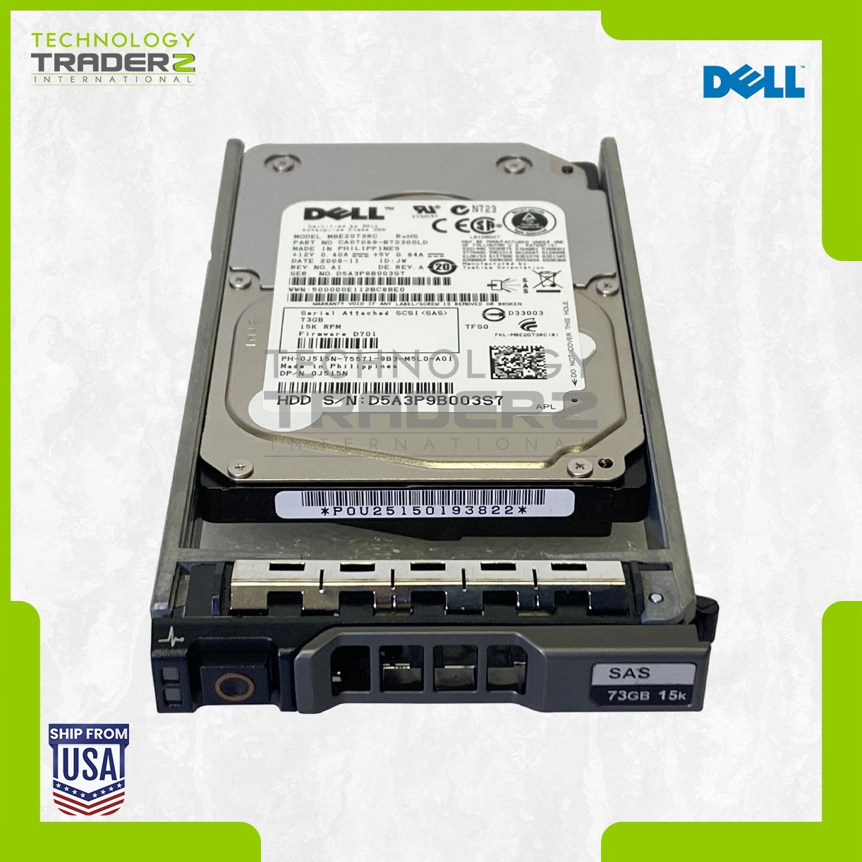 J515N Dell 73GB 15K SAS 6Gbps 16MB 2.5” Hard Drive 0J515N 0G176J