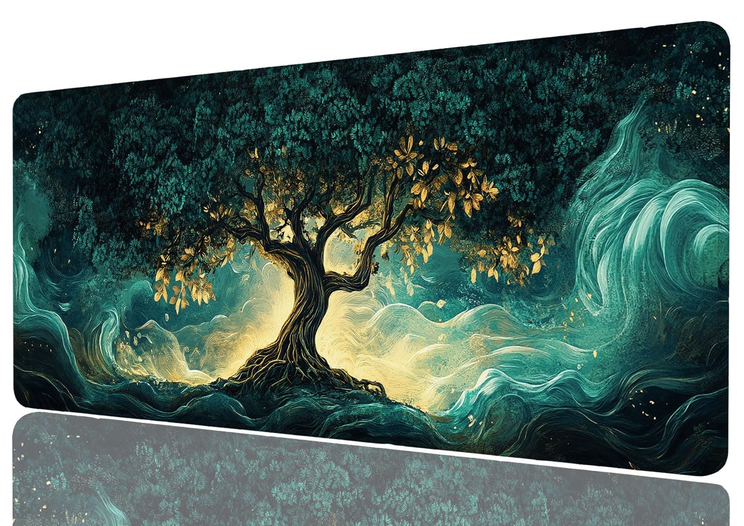 Tree Large Pad Fantasy Nature Glowing Roots Mystic Forest Gaming Pad Mat with...
