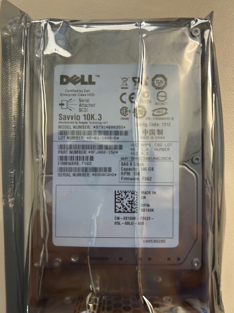 Hard Drive SAS HDD - X160K ST9146803SS Dell 146GB 10K RPM 6Gb/s 2.5"
