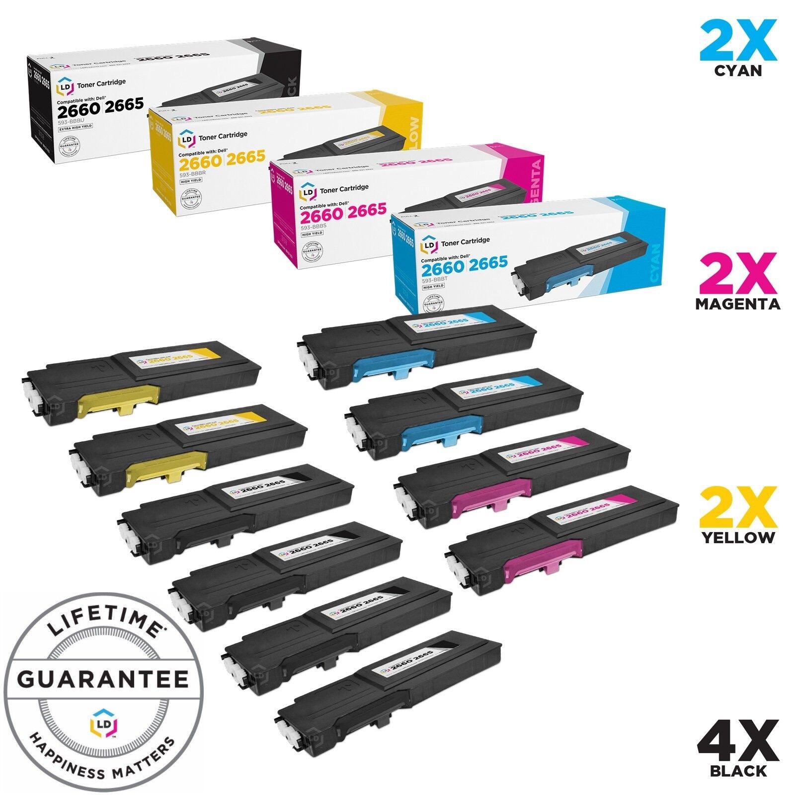 LD 10pk Comp Toner for Dell C2660dn C2665dnf Black Cyan Magenta Yellow 67H2T