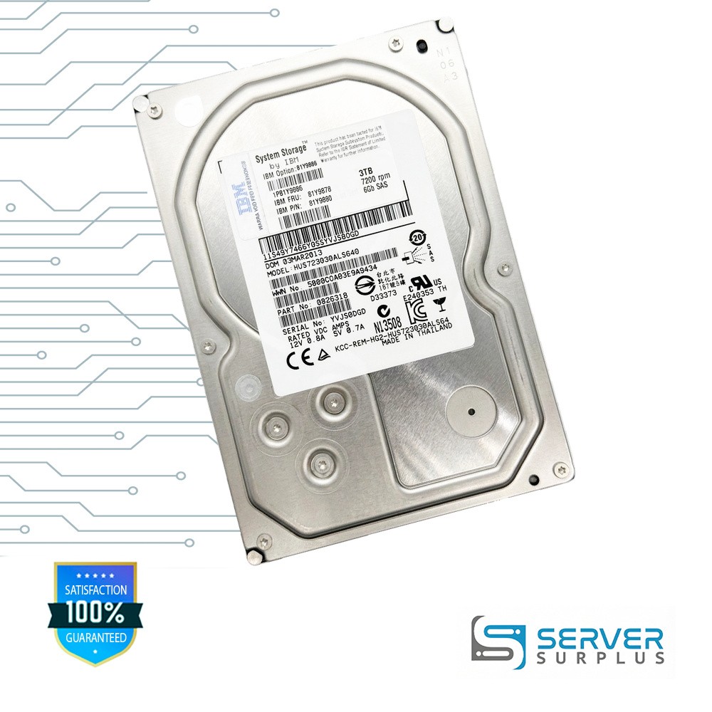 IBM HUS723030ALS640 3TB SAS 7.2K 3.5 in Enterprise HDD | 81Y9878 | 0B26318