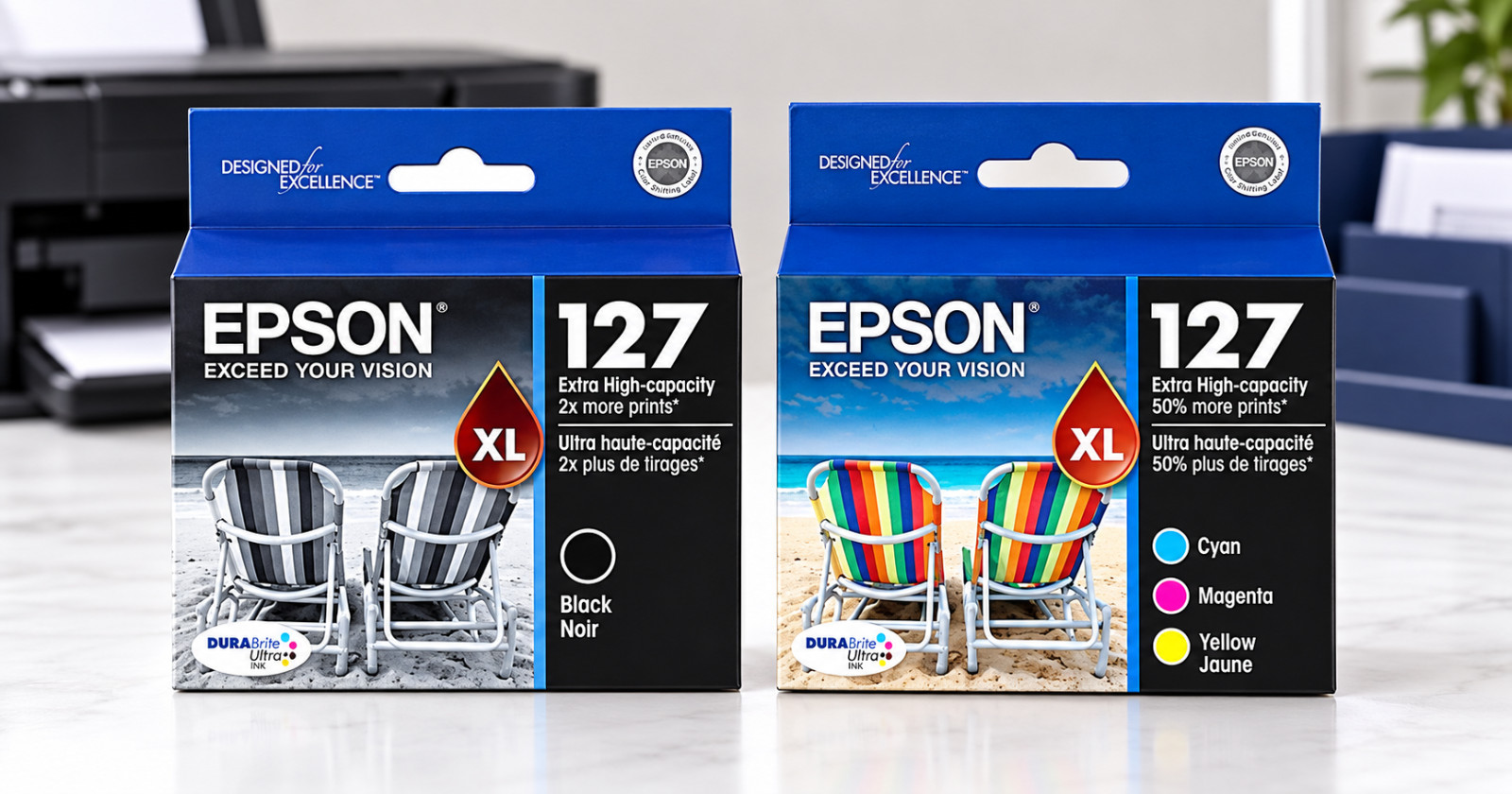 Genuine Epson 127 XL Ink Set T127120-S T127520-S Black Cyan Magenta Yellow