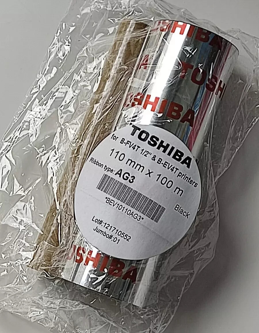 1x TOSHIBA AG3 Thermo Transfer Farbband BLACK 110mm X 100m B-FV4T 1/2" / B-EV4T
