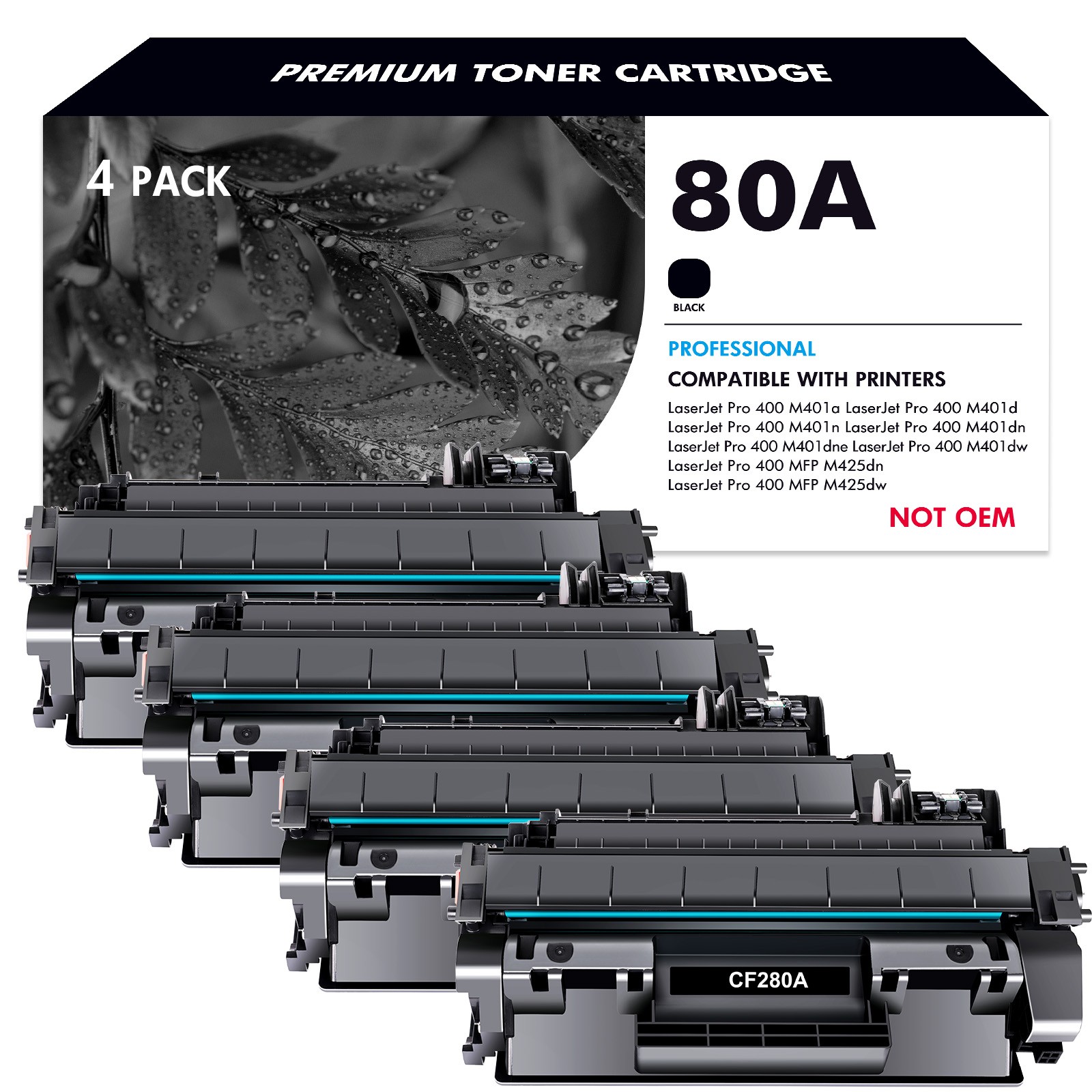 4PK CF280A 80A Laser Toner Cartridge For HP LaserJet Pro 400 M401A M401DW M425DN