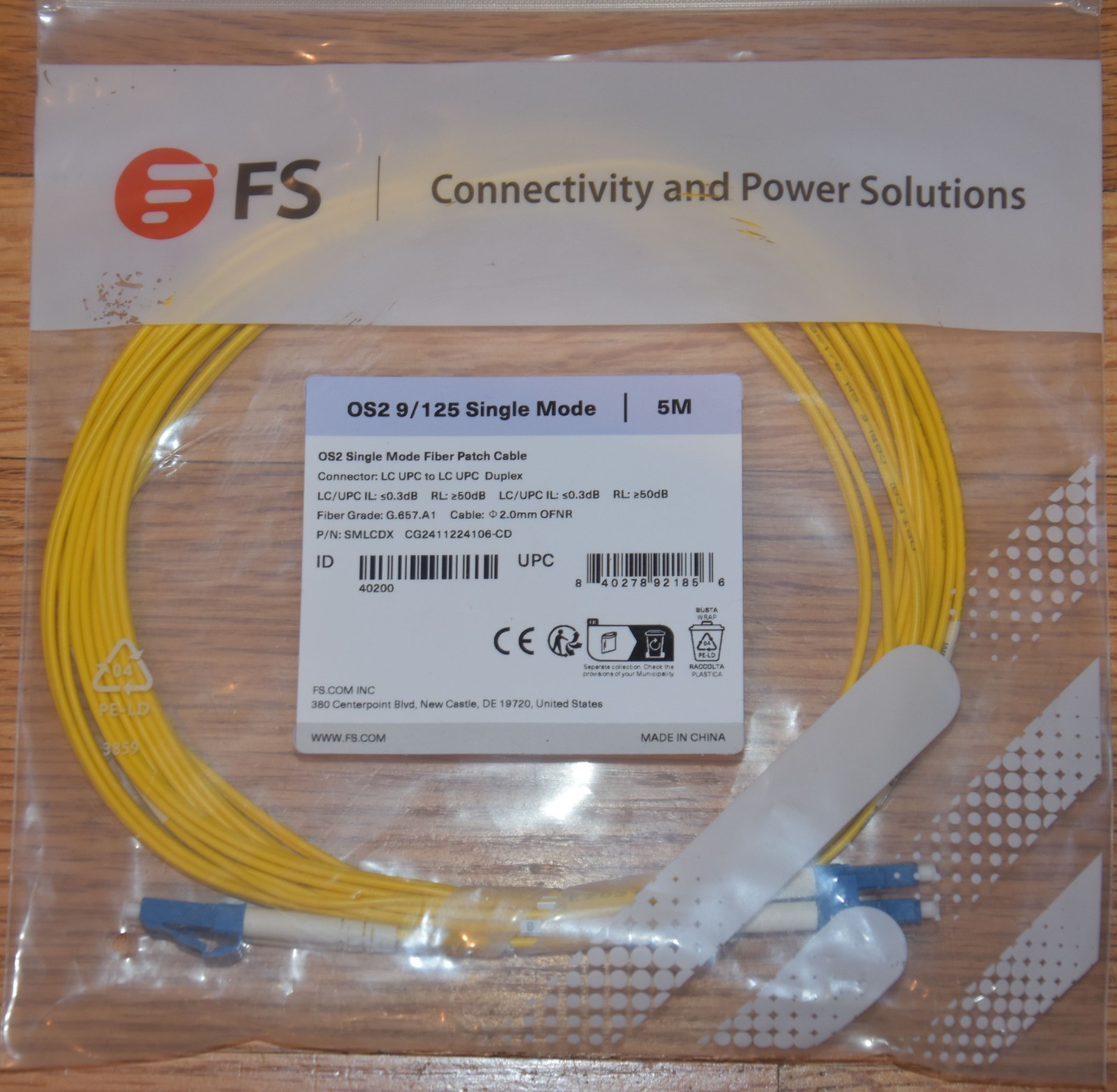 FS.com 5 Meter - 16 FT LC/LC 9/125 Duplex Single Mode Fiber Patch Panel New
