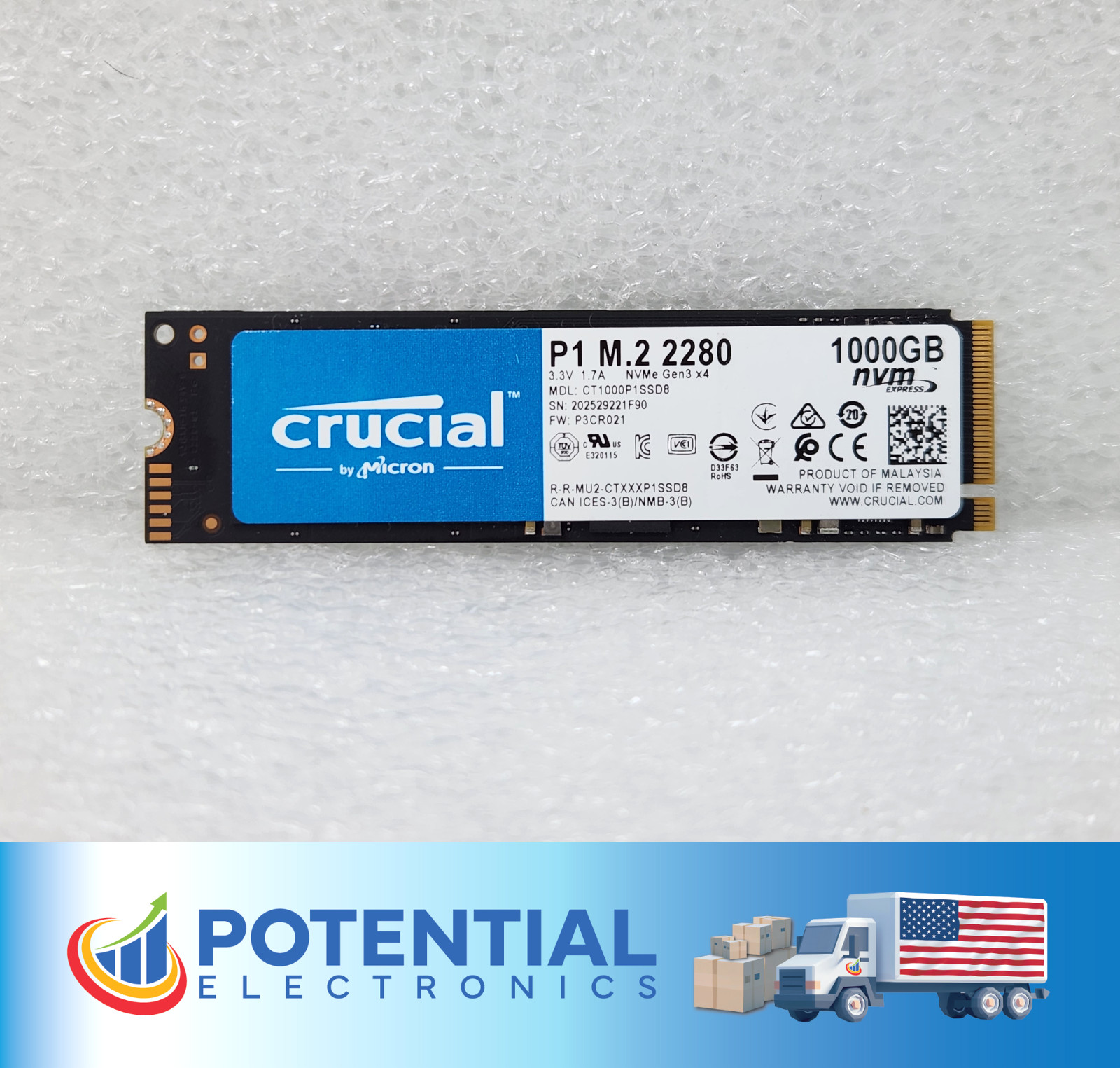 Crucial P1 CT1000P1SSD8 1TB M.2 2280 PCIe 3.0 x4 NVMe Solid State Drive