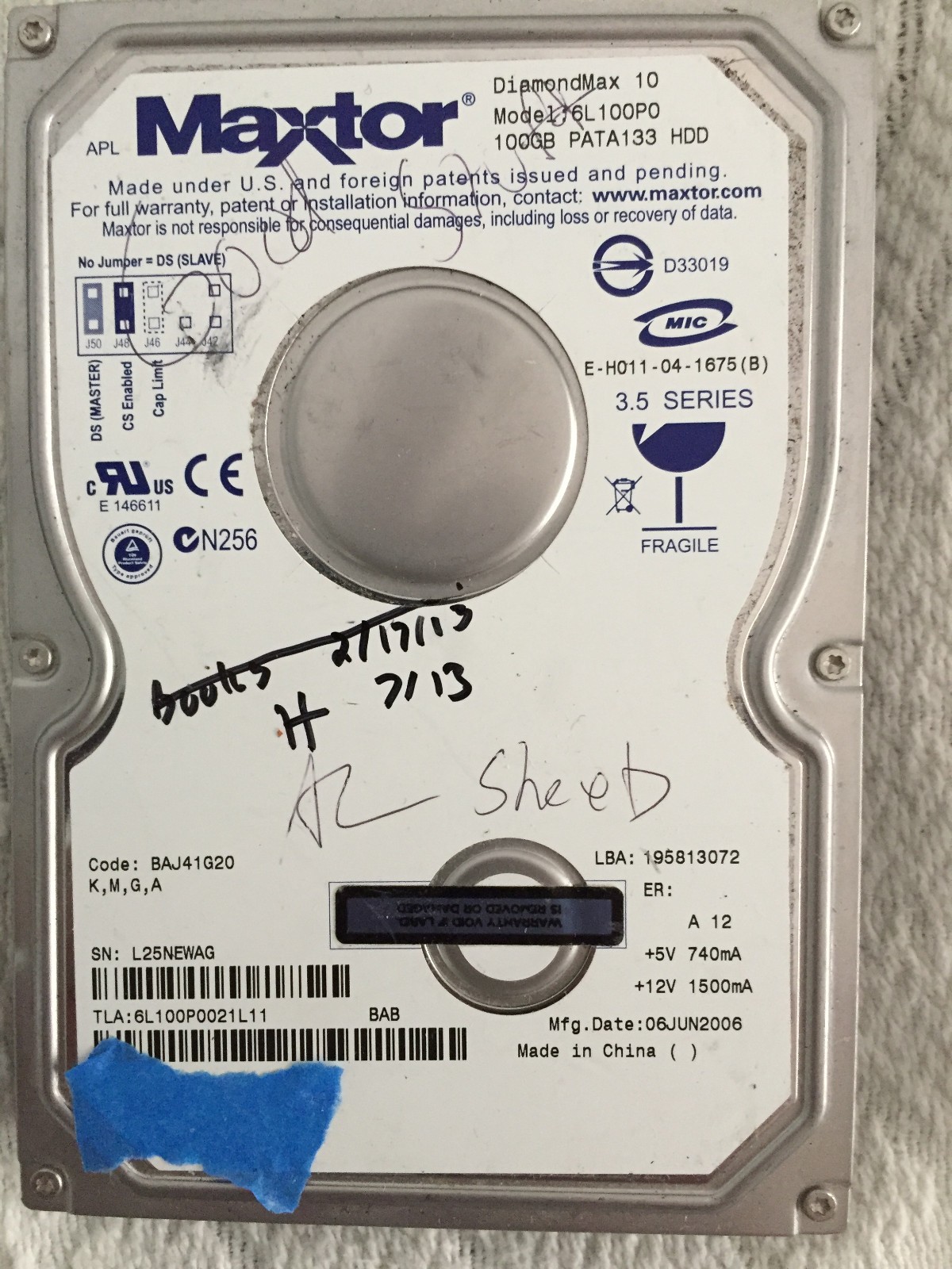Maxtor  100GB  IDE Hard Drive IN GREAT WORKING CONDITION