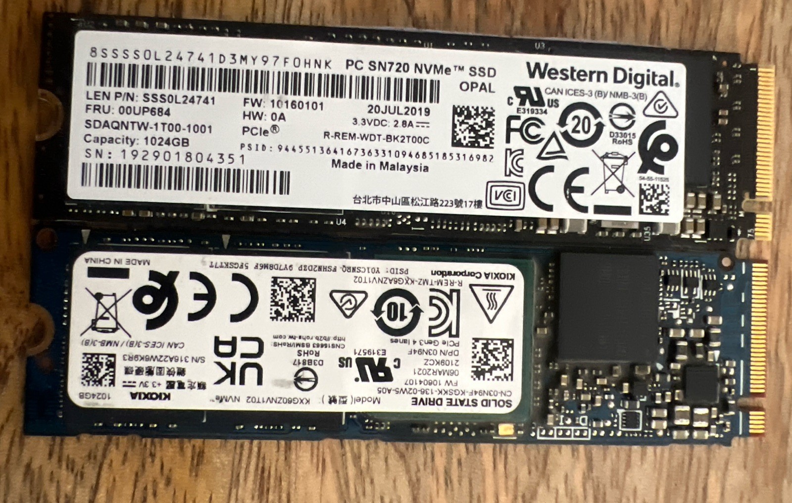 Lot of 2 Mixed brands M2 SATA 1TB 2280 Solid State Drive.