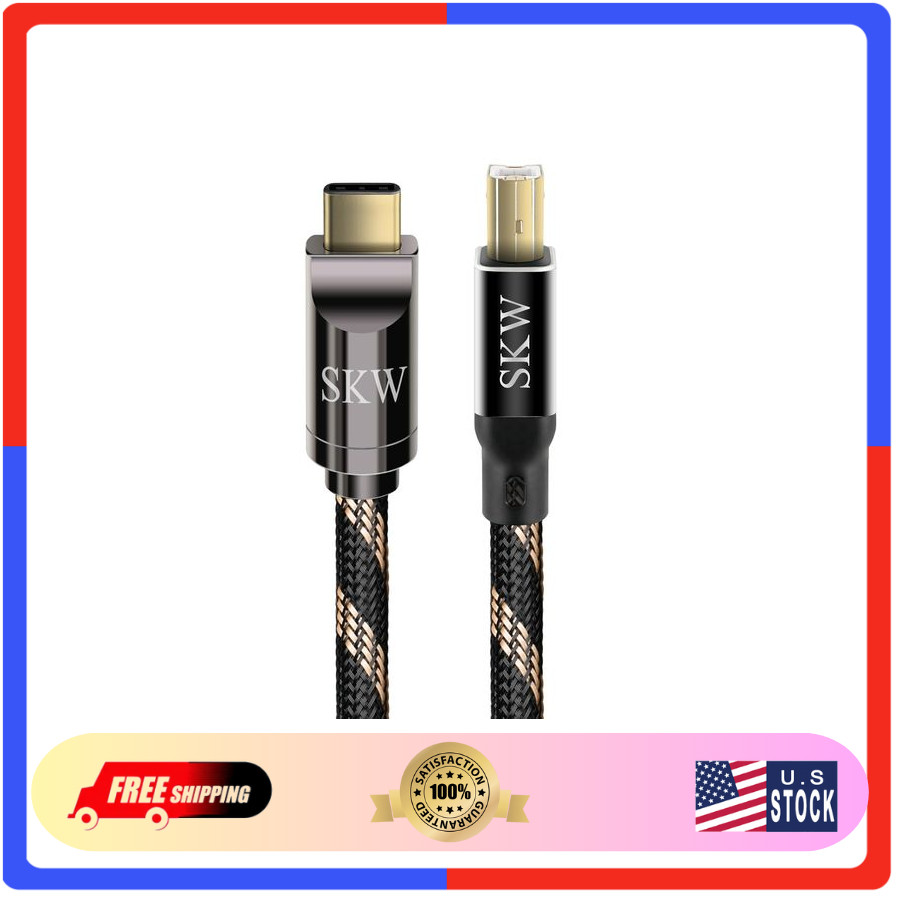 SKW Audiophiles USB-C to USB-B Printer Cable, High Speed DAC, 6.5ft/2m