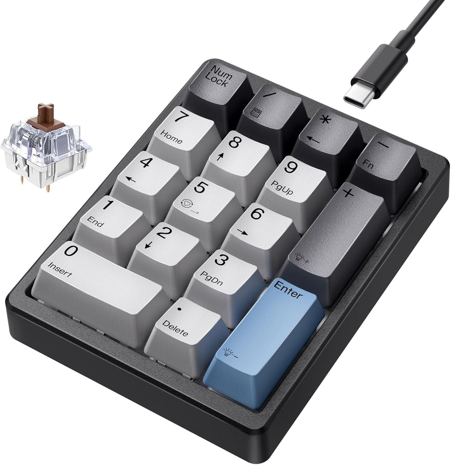 Mechanical Numeric Keypad KN17 with White Backlit PBT Keycaps Wired 17 Keys for