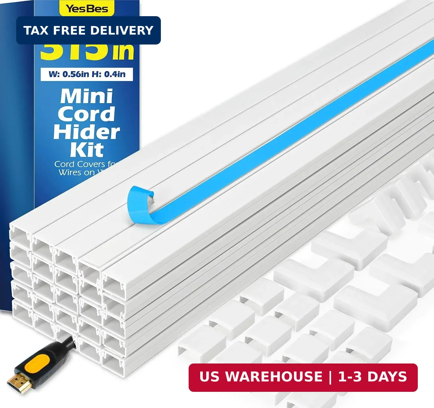 315in Cord Hider Kit, Cord Covers for Wires on Wall, Cord Hider for Wall Mount t