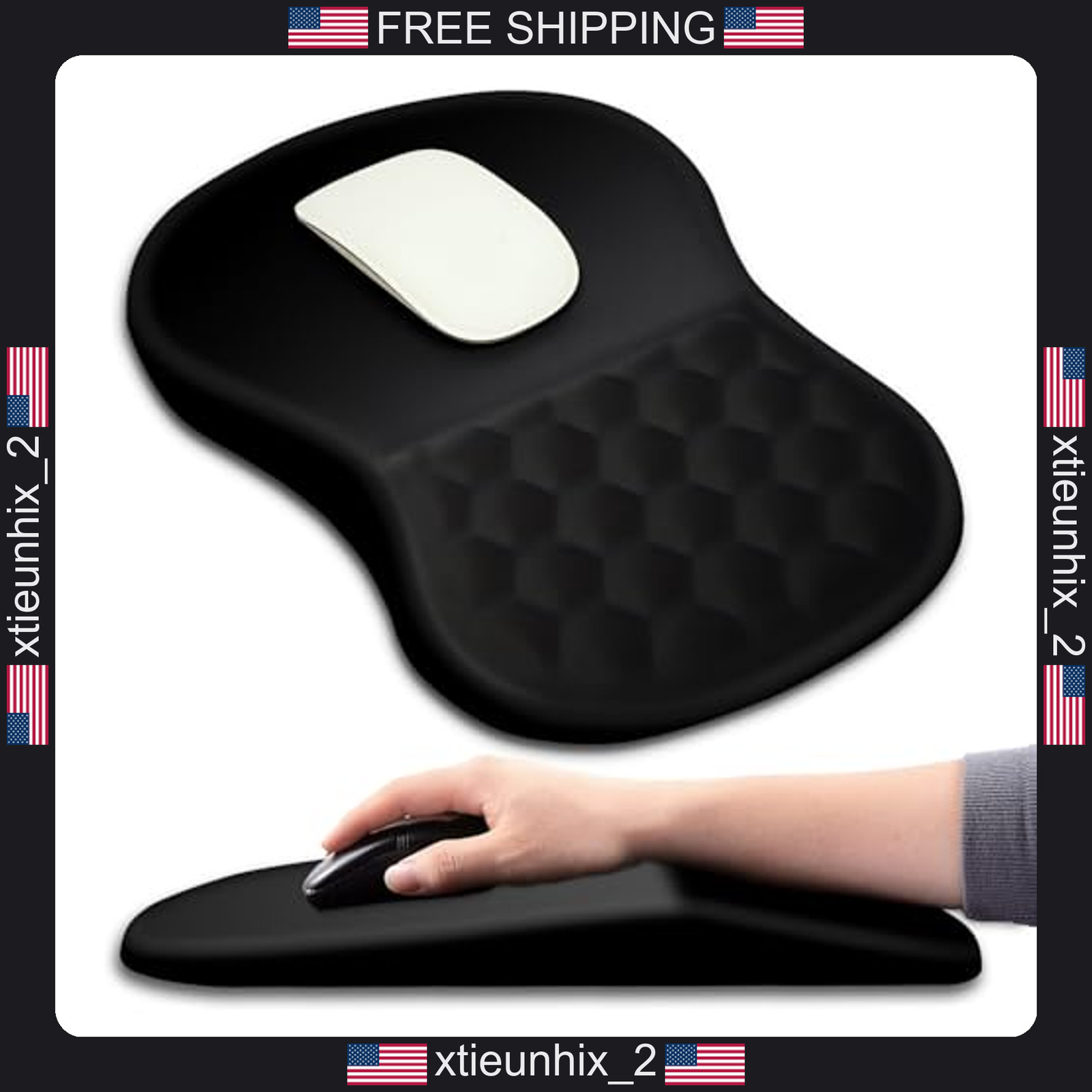 Ergonomic Mouse Pad with Wrist Rest and Massage Bumps, 12x8 inch, Black