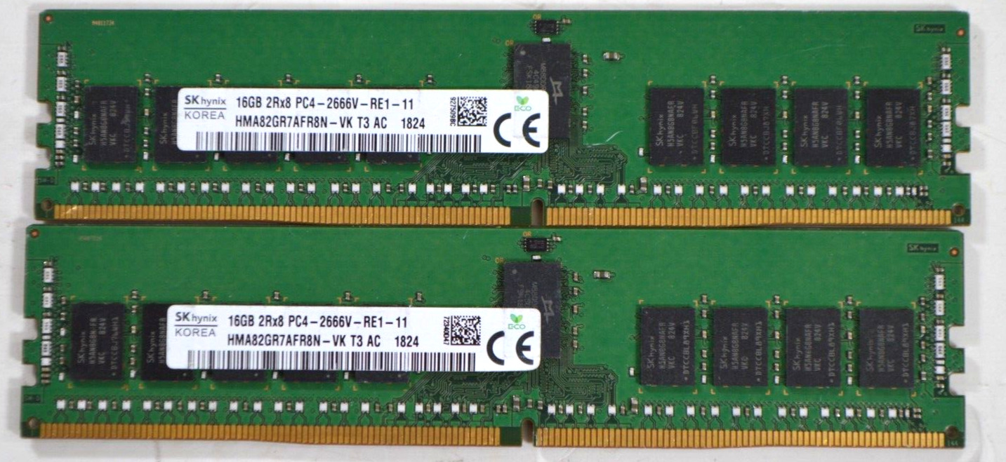 SK Hynix 32GB 2X16GB 2Rx8 DDR4 PC4-2666V PC4-21300V-R REG ECC HMA82GR7AFR8N-VK