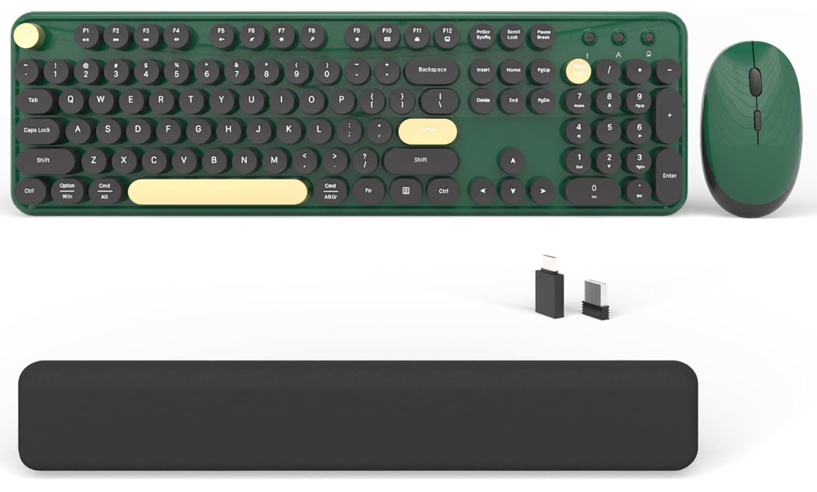 Teclado retro inalámbrico con ratón, 104 teclas y receptor USB/Type-C, Nuevo