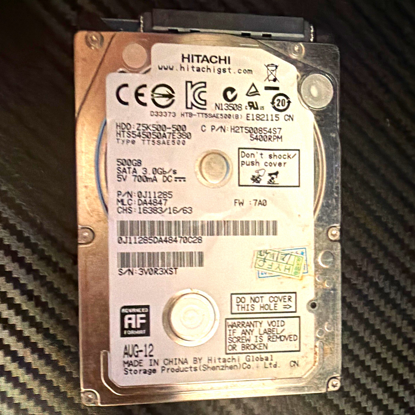 Hitachi Travelstar 500GB 2.5" SATA II 5400RPM 8MB Cache HDD HTS545050A7E380