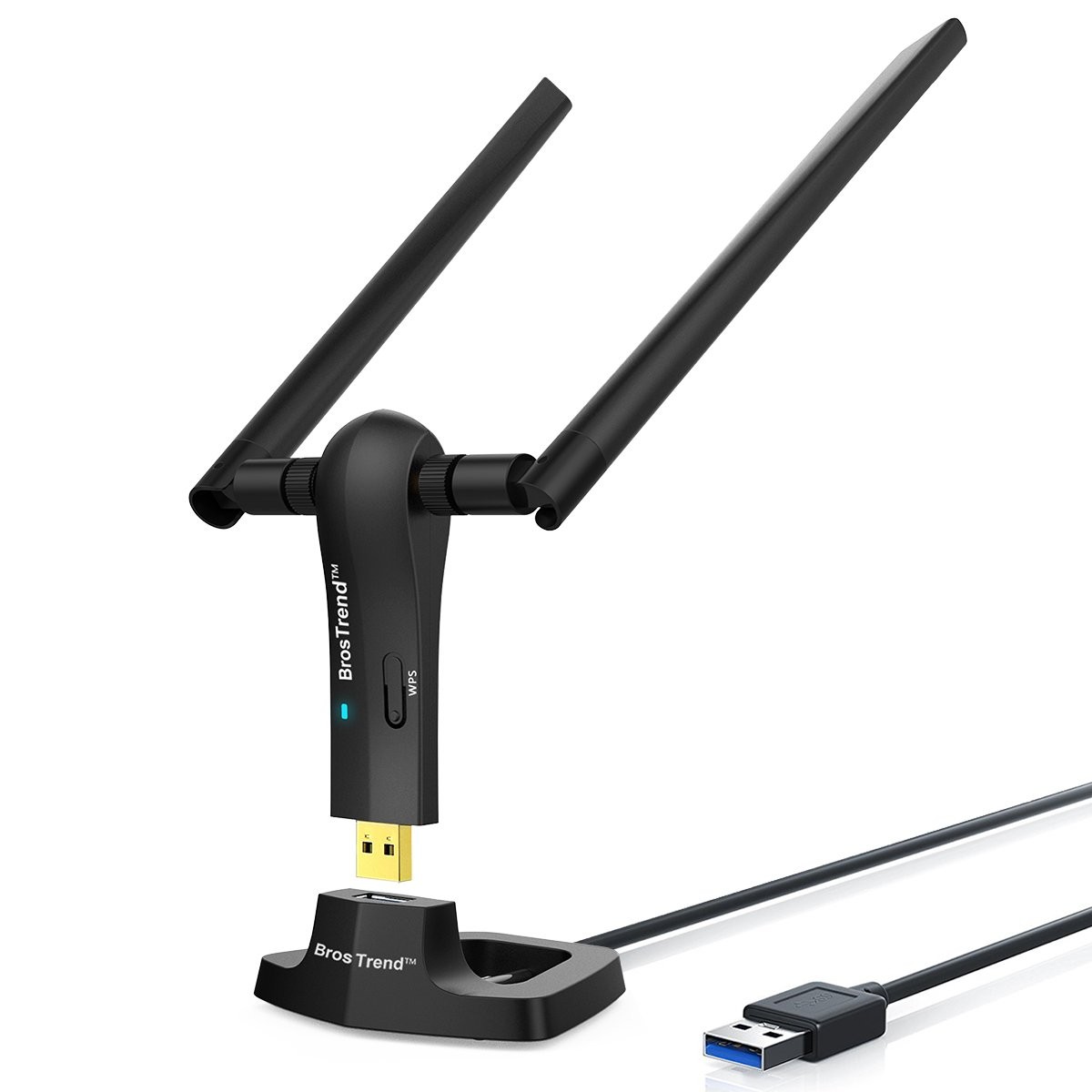 AC1200 Long Range USB WiFi Adapter for Desktop PC, USB 3.0 Cradle