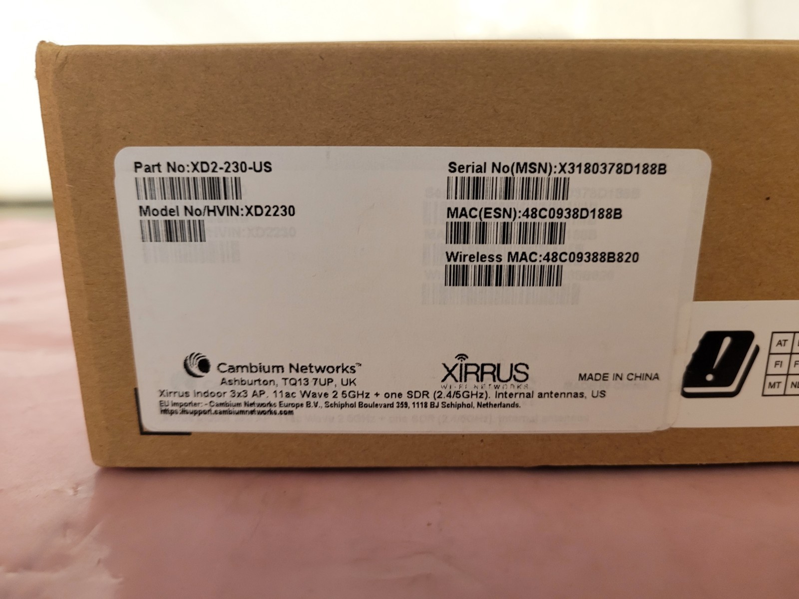 Cambium Networks Xirrus XD2-230 2.4/5GHZ  Indoor 3X3 802.11ac WiFi Access Point