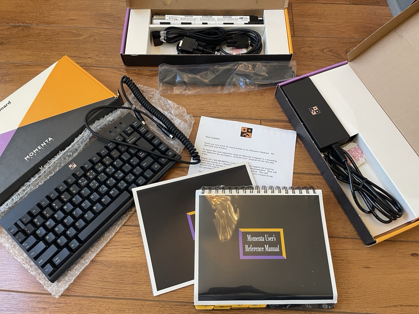 VINTAGE MOMENTA 1/40 COMPUTER KEYBOARD AC ADAPTER CABLES MANUAL NOS 1991
