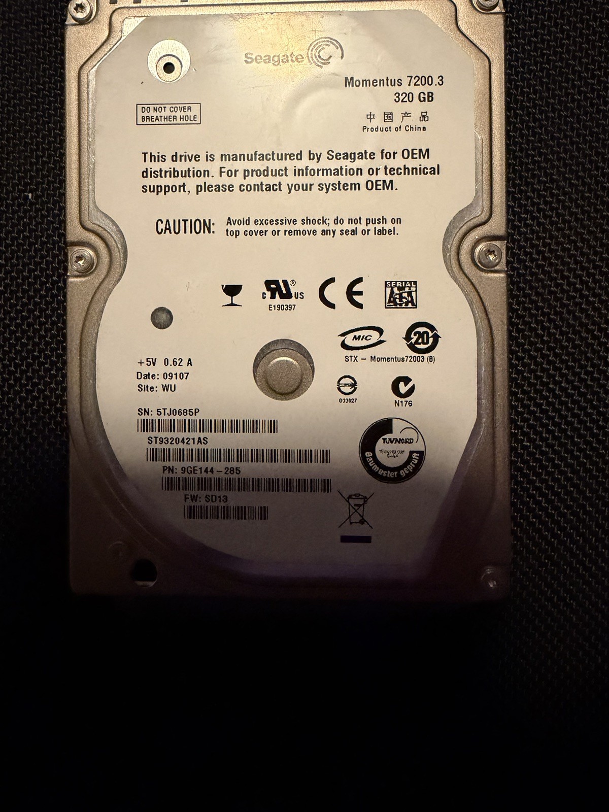 Seagate Momentus 7200.3 320GB Internal 7200RPM 2.5" (ST9320421AS) (HDD0001)