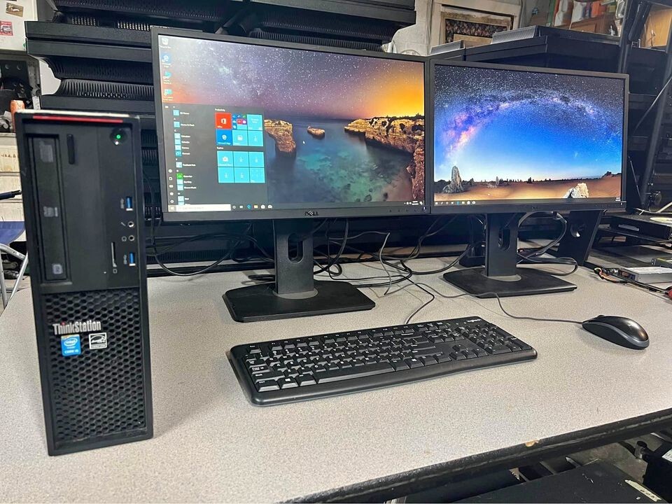 Lenovo Quad Core i5 Computer PC - Two Dell 22” Led Monitors - 8GB Ram - Windows