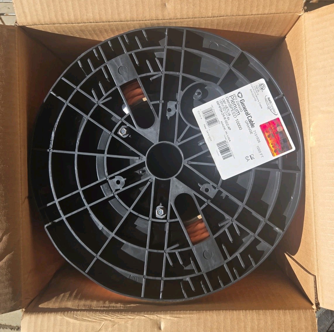 General Cable GenSpeed Orange Cat-6A Data Cable CMP Plenum 1000' -Free Shipping 