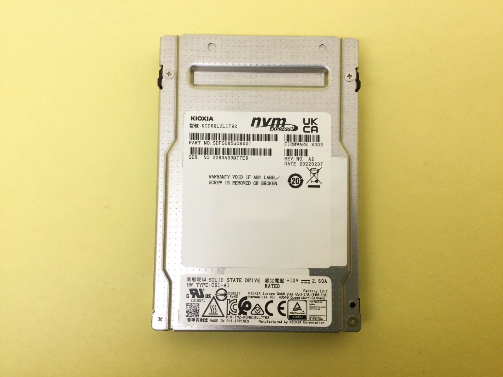 Toshiba Kioxia CD6-R 1.92TB PCIe4.0 NVMe U.3 2.5inch SSD KCD6XLUL1T92