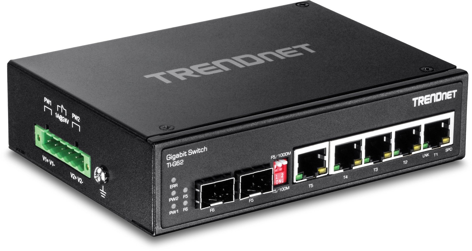 TRENDnet 7-Port Industrial Gigabit DIN-Rail Switch, 5-Port|1 SFP, Black