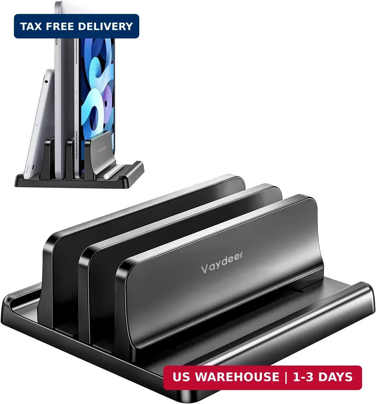 Vaydeer Vertical Laptop Stand for Desk,Dual Slots Plastic Laptop Holder with Spa