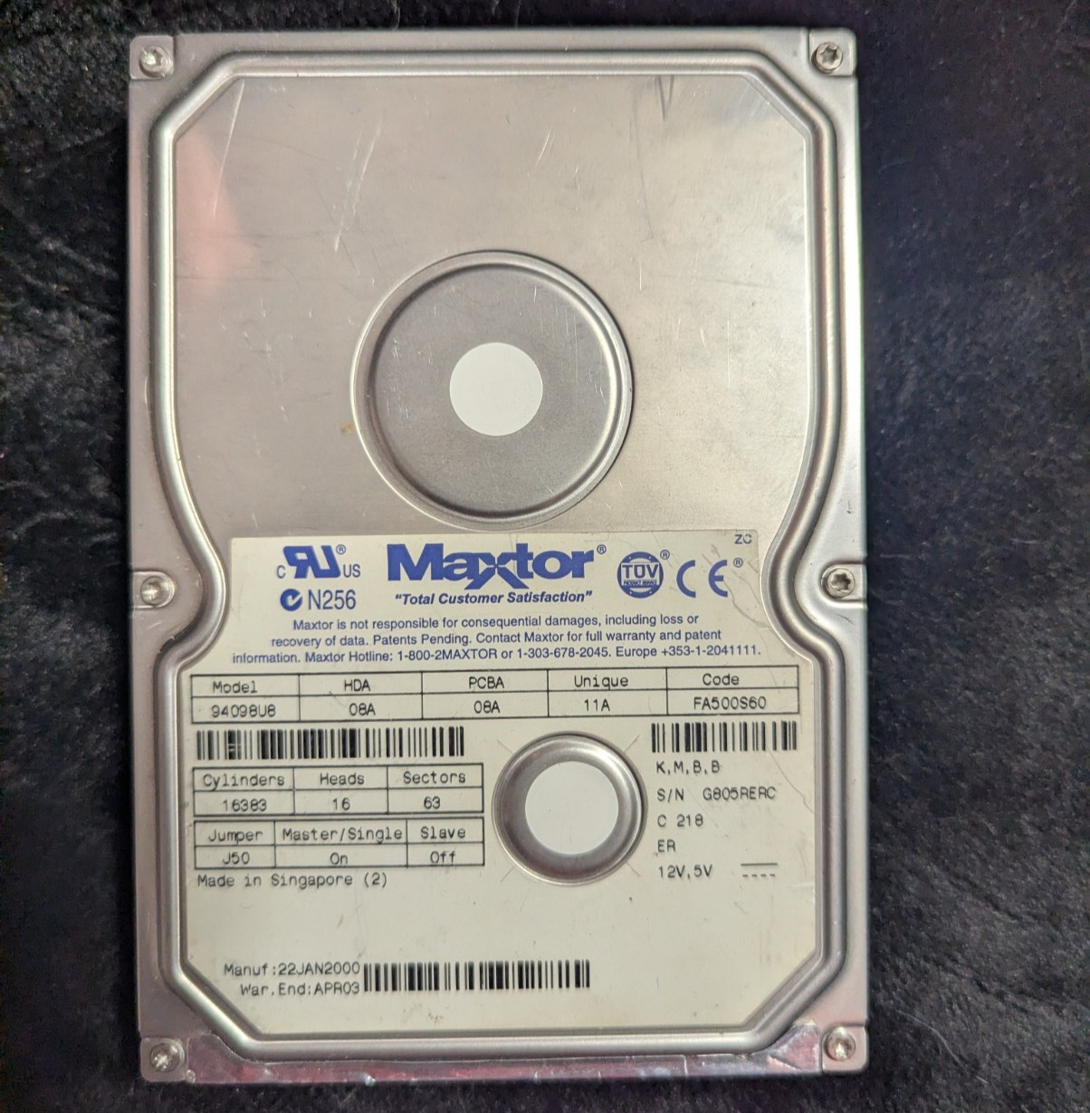 Vintage Maxtor  Model 94098U8 IDE PATA Hard Disk Drive