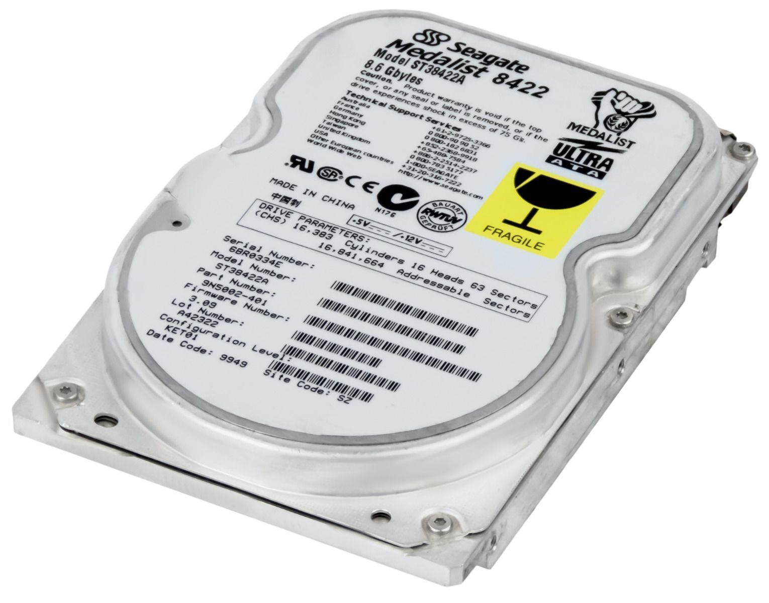 HARD DRIVE SEAGATE MEDALIST 8422 ST38422A 8.6GB 5.4K ATA 3.5''