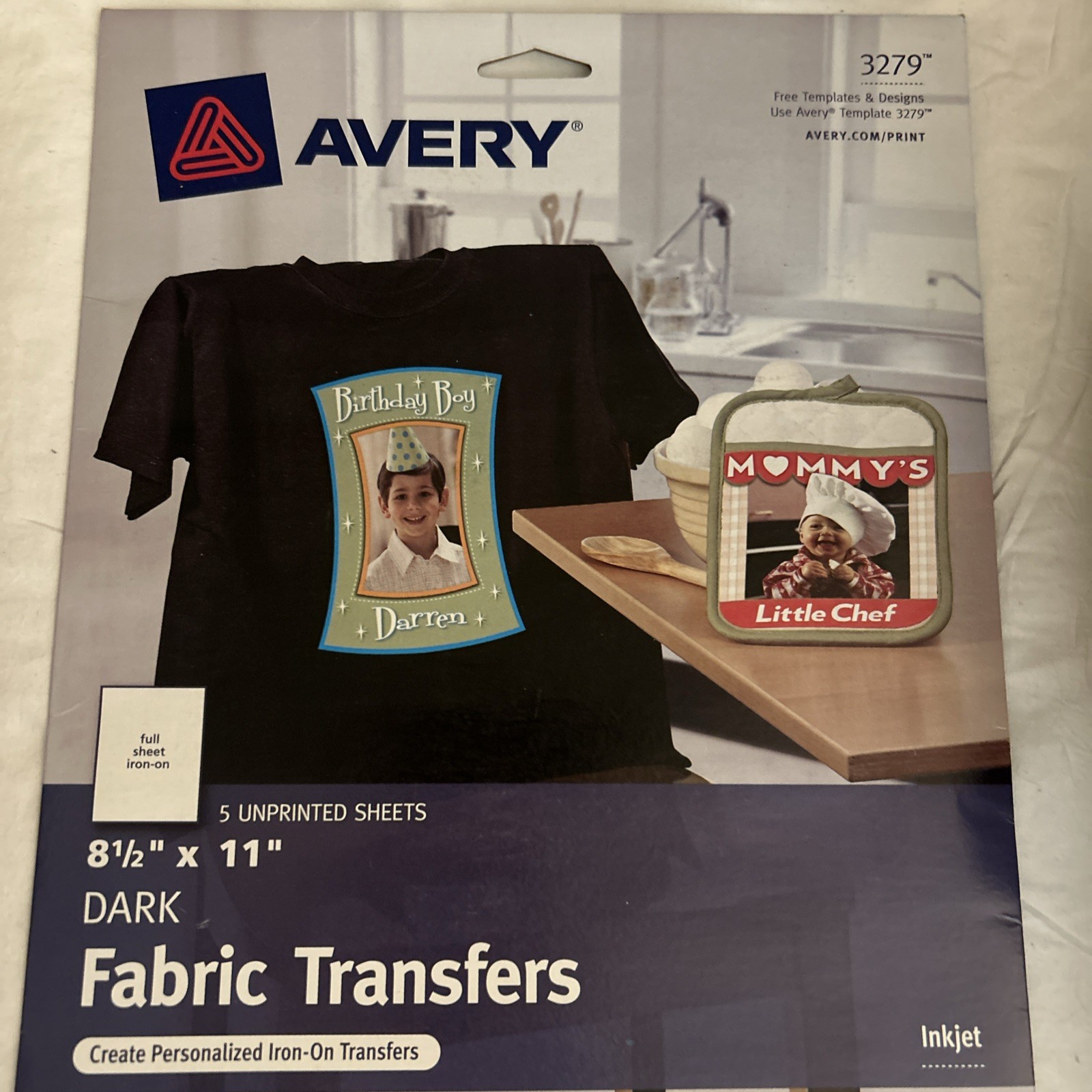 Avery 3279 CUSTOM TRANSFERS DARK Fabric T-shirts InkJet Printable Iron-On 8.5x11