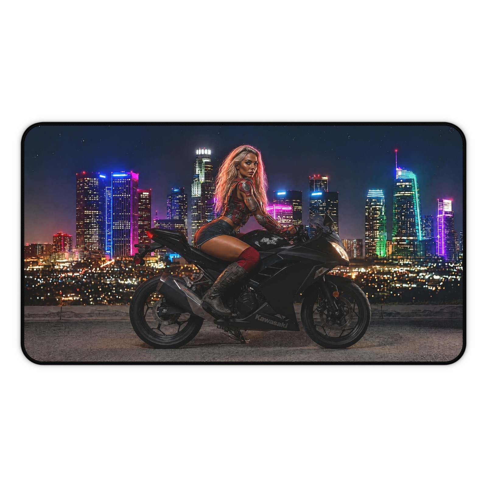 Kawasaki Ninja Neon City Biker Chic Desk Mat  Motorcycle Gaming Mouse Pad