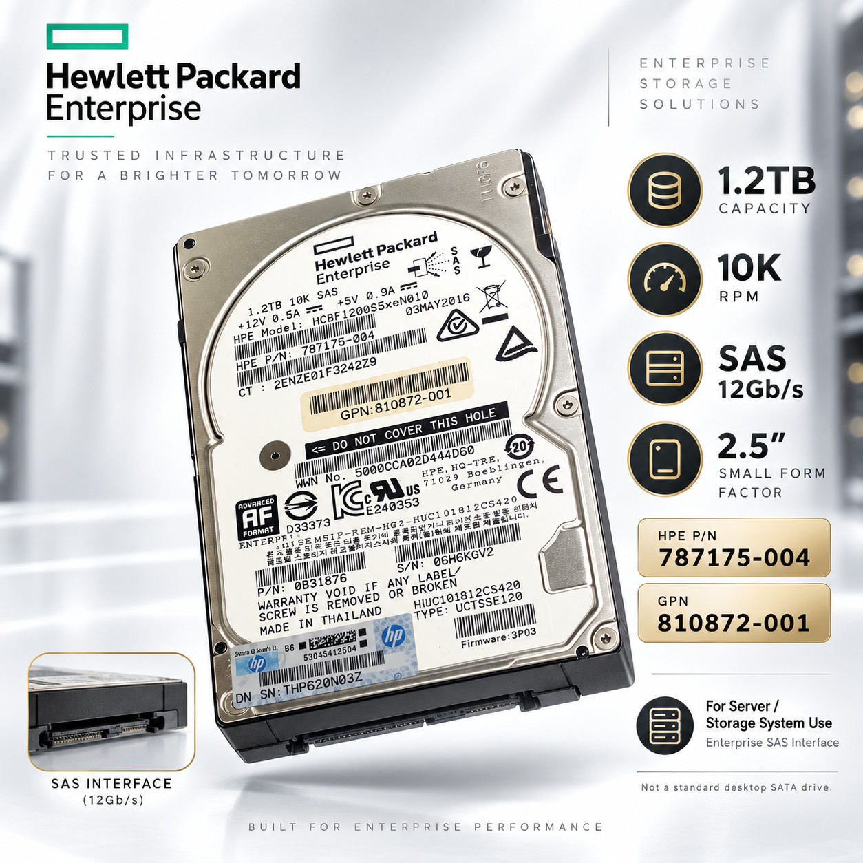 lot of 2 HP E 1.2TB 10K SAS 12Gb/s 2.5" SFF Server HDD 787175-004 810872-001