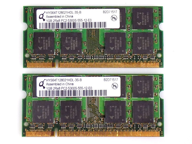2GB (2x 1GB) Qimonda HYS64T128021HDL-3S-B DDR2-667Mhz PC2-5300S SO-Dimm RAM