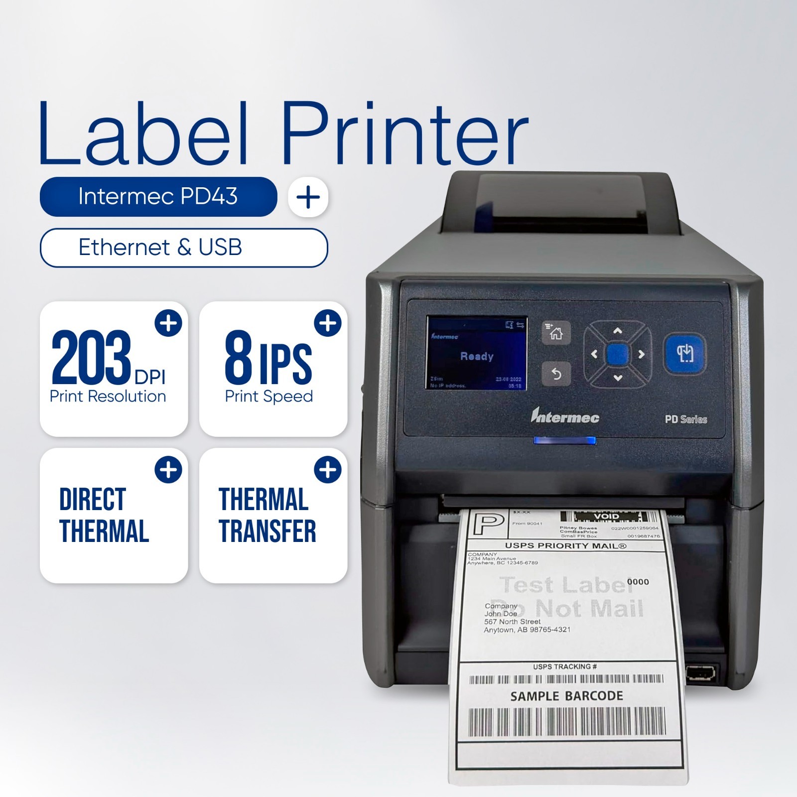 Intermec PD43 Thermal Industrial Barcode Label Printer USB LAN FAST SHIPPING